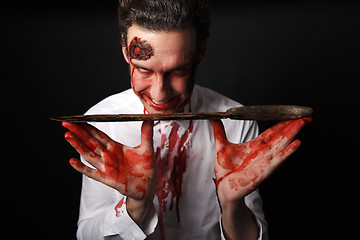 Image showing Psychopath with bloody knive