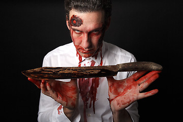 Image showing Psychopath with bloody knive