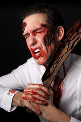 Image showing Psychopath with bloody knive