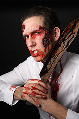 Image showing Psychopath with bloody knive