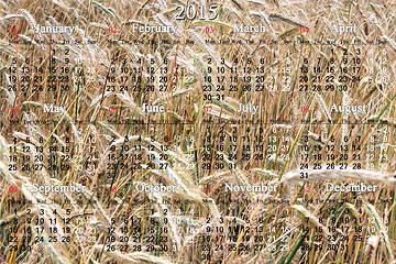 Image showing calendar for 2015 year on the field of wheat