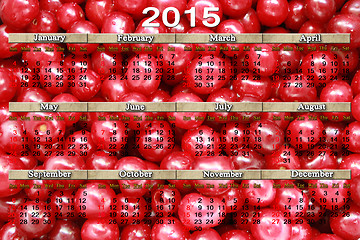 Image showing calendar for 2015 on the red cherries background