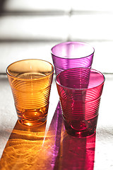 Image showing three color drink glasses 