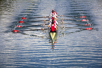 Image showing Eight men rowing 