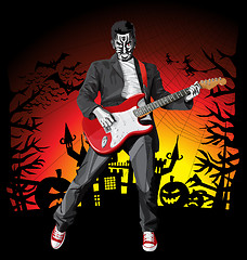 Image showing Vector Halloween scary punk man with the guitar