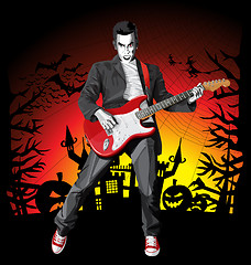 Image showing Vector Halloween scary punk man with the guitar