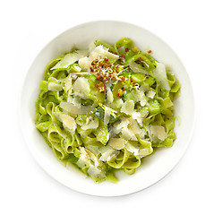 Image showing plate of pasta with spinach