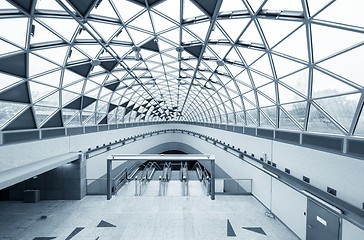 Image showing Moving escalator in the business center