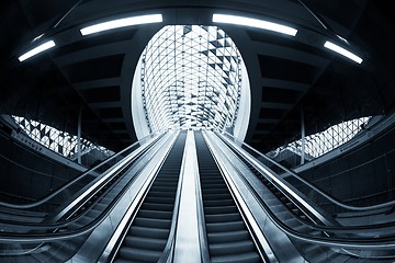 Image showing Moving escalator in the business center