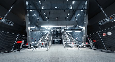 Image showing Closed down escalator in the business center