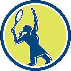 Image showing Tennis Player Female Racquet Circle Retro