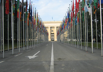 Image showing Flags at the UN Headquarters in Geneva