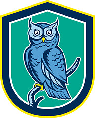 Image showing Great Horned Owl on Branch Shield Retro