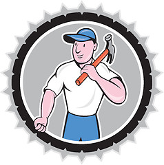 Image showing Builder Carpenter Holding Hammer Rosette Cartoon