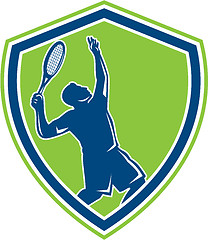 Image showing Tennis Player Silhouette Serving Shield Retro