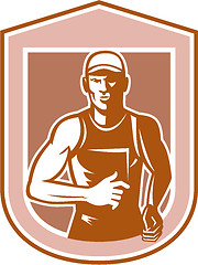 Image showing Marathon Runner Running Shield Retro