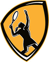 Image showing Tennis Player Female Racquet Shield Retro