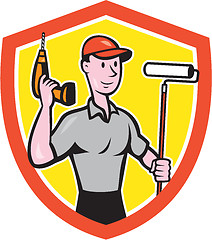Image showing House Painter Paint Roller Handyman Cartoon