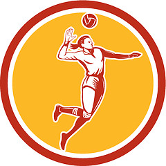 Image showing Volleyball Player Spiking Ball Circle Retro