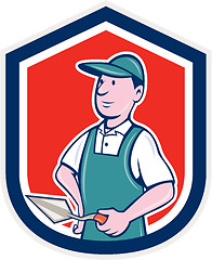 Image showing Bricklayer Mason Plasterer Shield Cartoon