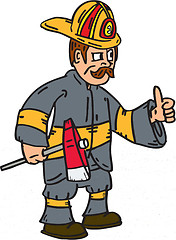 Image showing Fireman Firefighter Axe Thumbs Up Cartoon