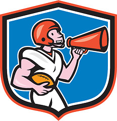 Image showing American Football Quarterback Bullhorn Shield Cartoon