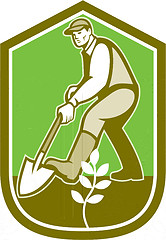 Image showing Gardener Landscaper Digging Shovel Cartoon