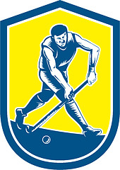 Image showing Field Hockey Player Running With Stick Shield Retro