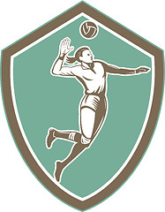 Image showing Volleyball Player Spiking Ball Shield Retro