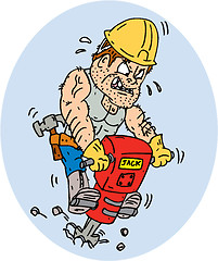 Image showing Construction Worker Jackhammer Drilling Cartoon