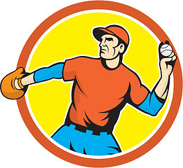 Image showing Baseball Pitcher Outfielder Throwing Ball Cartoon