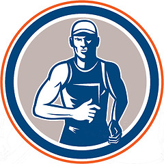 Image showing Marathon Runner Running Circle Retro