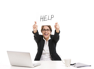 Image showing Business woman asking for help