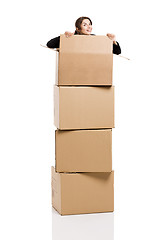 Image showing Business woman appear inside card boxes