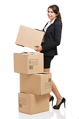 Image showing Business woman with card boxes