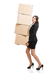 Image showing Business woman with card boxes