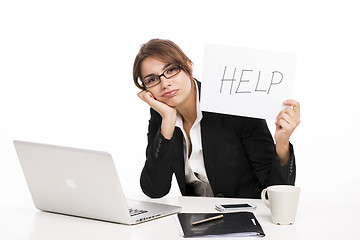 Image showing Business woman asking for help