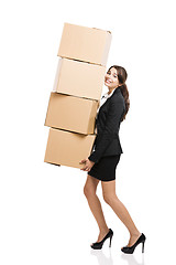 Image showing Business woman with card boxes