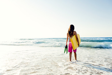 Image showing Girl with her bodyboard