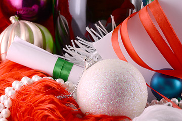 Image showing Christmas balls, diamonds and ribbon, new year decoration