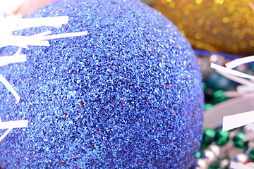 Image showing blue and yellow christmas balls, new year decoration