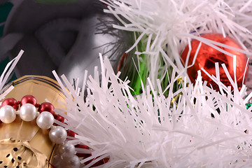 Image showing Christmas background with wine bottle and pearls