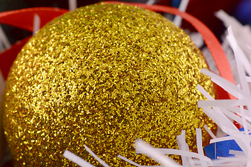 Image showing yellow christmas balls, new year decoration, close up