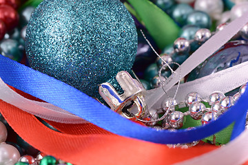 Image showing blue balls, christmas card, close up, macro