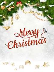 Image showing Christmas background with fir and gold balls.