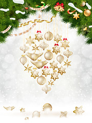 Image showing Christmas balls hanging on fir tree. EPS 10