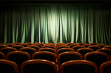 Image showing Theater stage green curtains