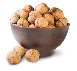 Image showing Walnuts In A Clay Bowl