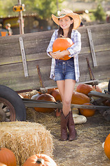 Image showing Pretty Preteen Girl Portrait at the Pumpkin Patch