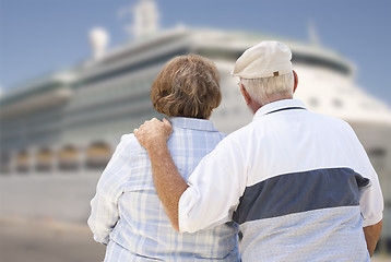 Image showing Senior Couple On Shore Looking at Cruise Ship